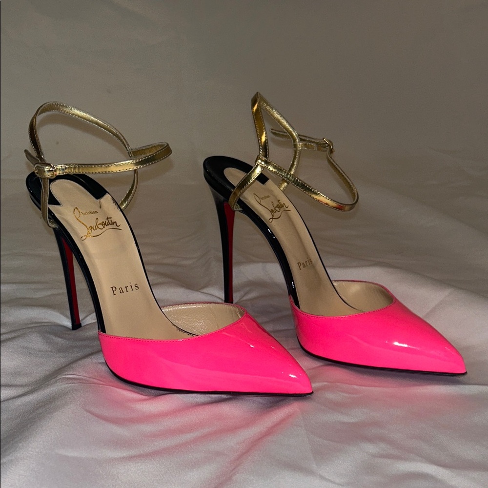 Christian Louboutin Vibrant Pink and Gold Heels
